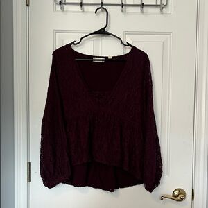 Altar'd State Deep Burgundy Lace Blouse
